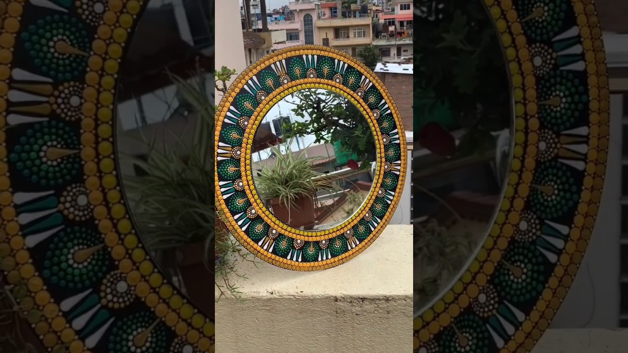 Process of hand painted dot mirror Art! 🎨🖌️ &bull;MDF Board 16&rdquo; #selftaughtartist #dotmandalaart 🇳🇵🇳🇵