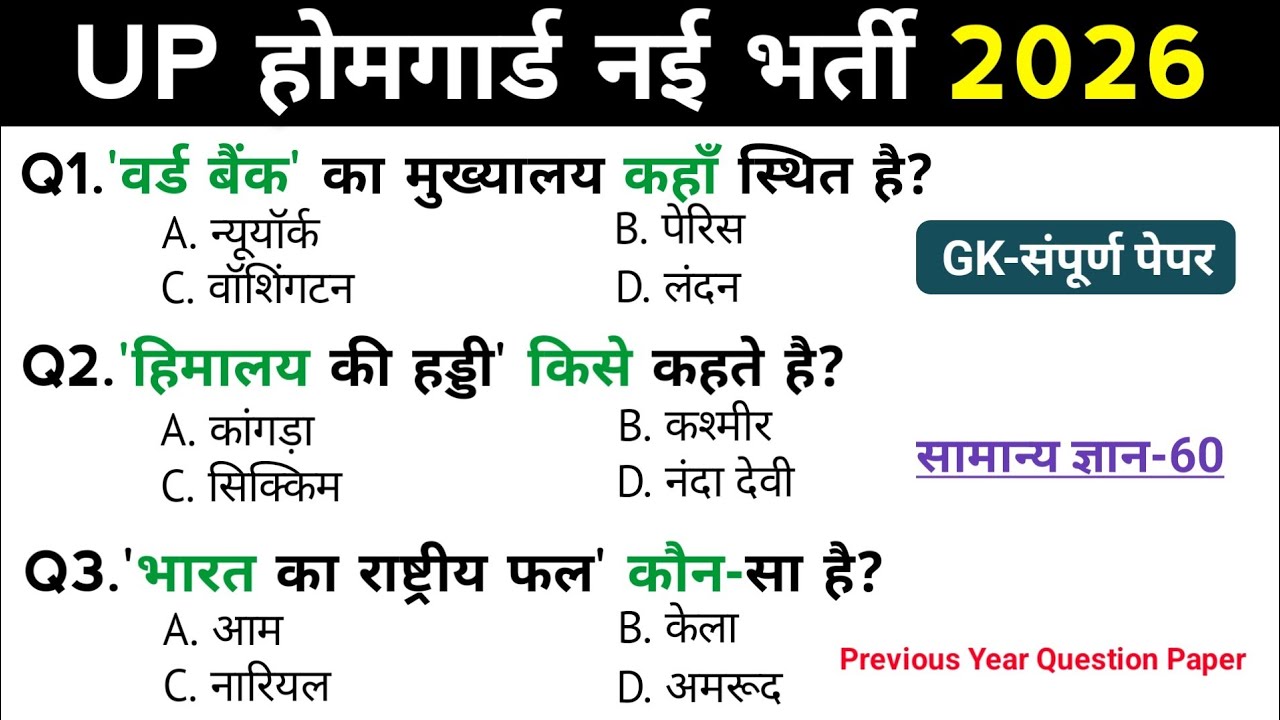 UP Home Guard भर्ती 2026 | GK GS Top 60 Questions | Previous Year Questions | The Dark GK 