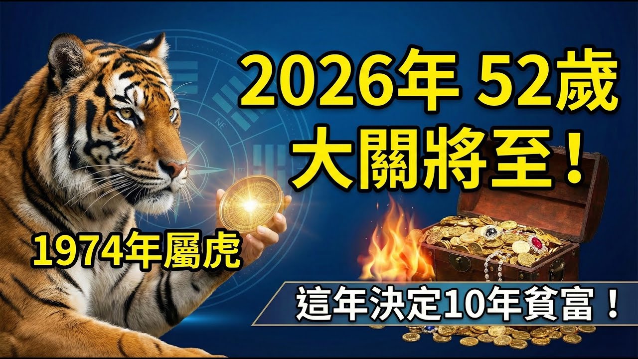 1974年屬虎人，甲寅之命！2026年52歲大關將至，這一年決定你未來十年的貧富！生肖虎必看！#1974年屬虎 #屬虎2026運勢 #生肖虎 #甲寅虎 #屬虎運勢 #2026生肖虎運勢 #生肖虎命運
