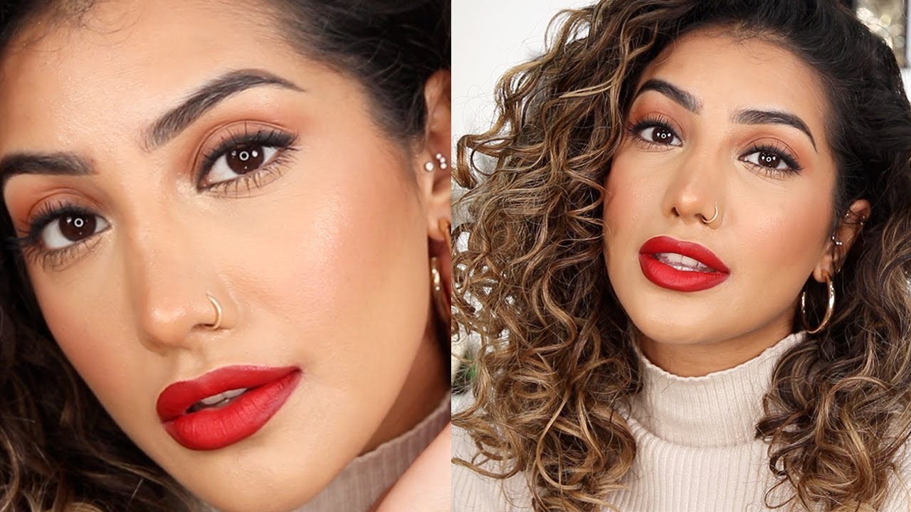 RED LIP & SIMPLE BASE MAKEUP FOR CHRISTMAS | AnchalMUA