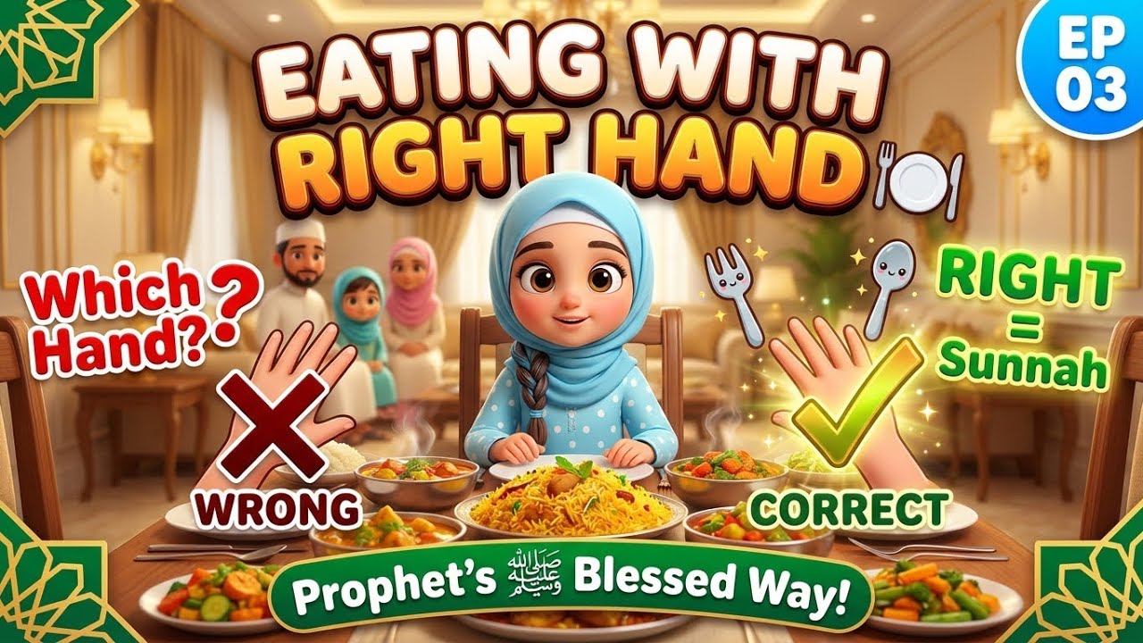 Eating with Right Hand 🍽️ | Prophet's Table Manners | Prophet Muhammad ﷺ EP03 | Islamic Kids