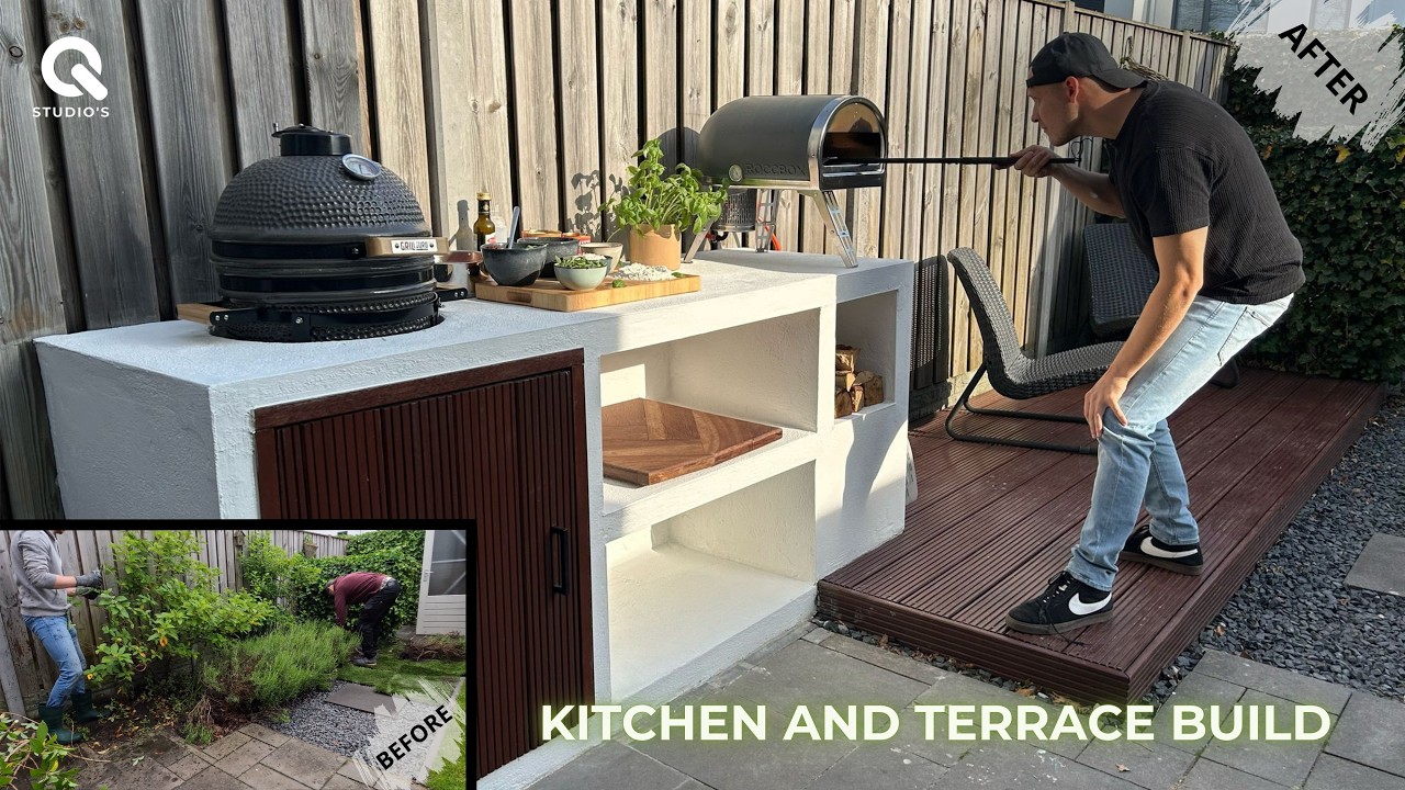 Building a full OUTDOOR KITCHEN with custom TERRACE - Backyard makeover