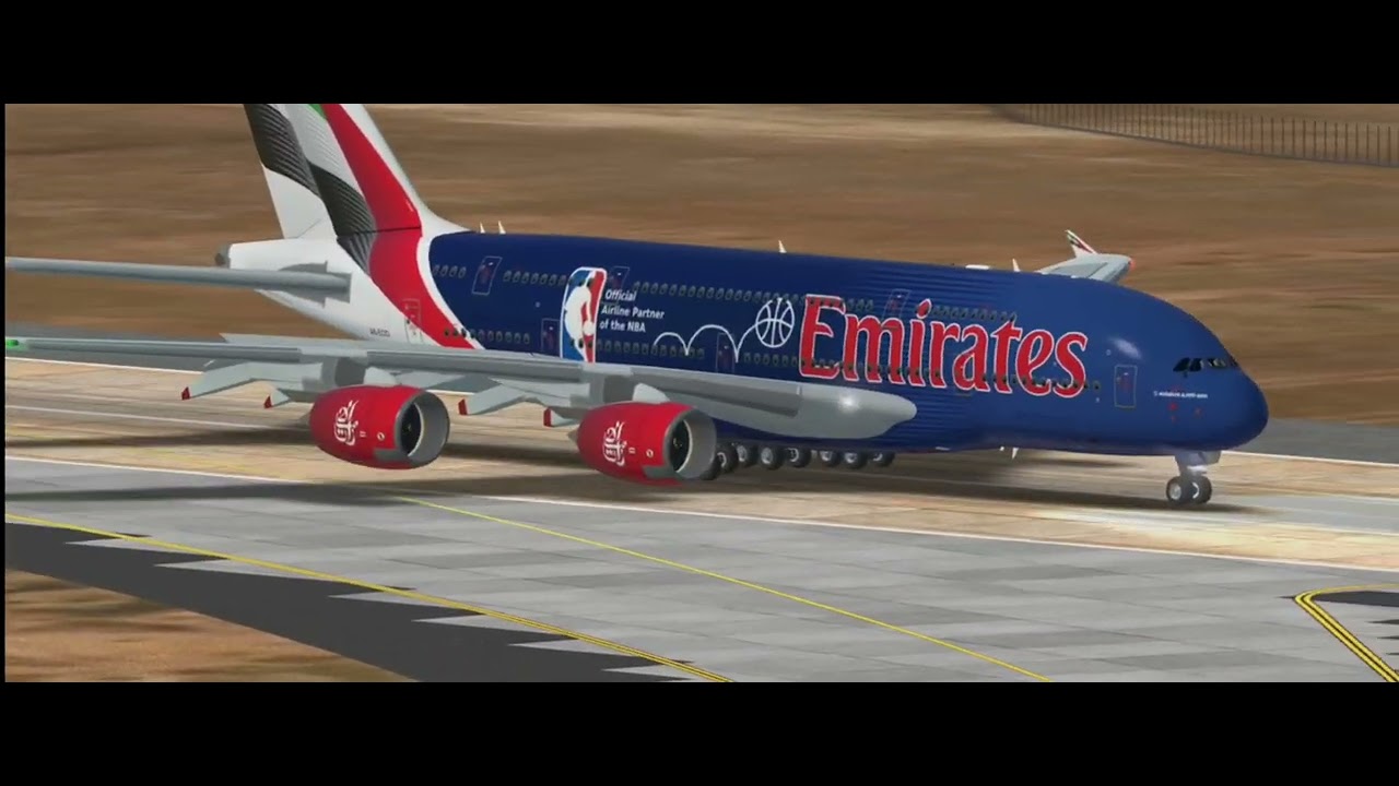 EMIRATES A380 LANDING AT LAX  INTERNATIONAL AIRPORT NBA LIVERY