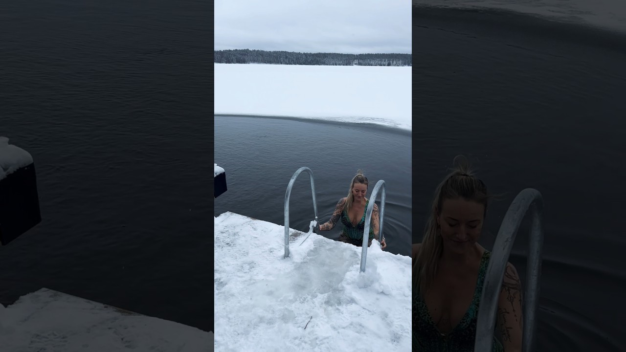 Ice bath at my yoga retreat in Heponiemi ✨  #icebath #scandinavia #finland #iceswimming #hyvinvointi