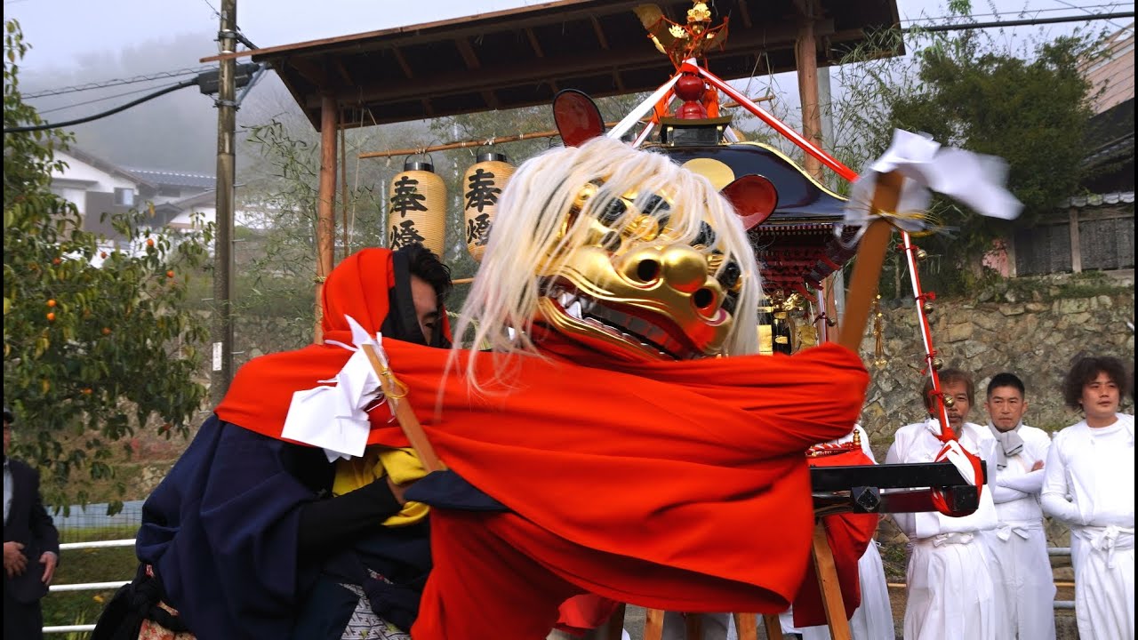 令和六年建部祭り　中田上之町魁組神楽　天神宮の奉納です。