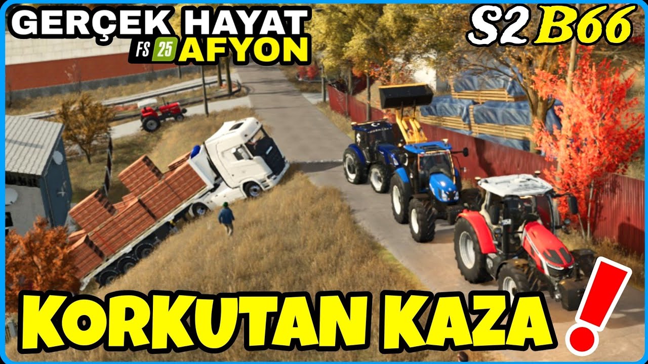 TUĞLA YÜKLÜ TIR KÖY İÇİNDE KAZA YAPTI😱 KEPÇE VE TRAKTÖRLERLE ZOR ÇIKARDIK‼️ FS25 GERÇEK HAYAT AFYON