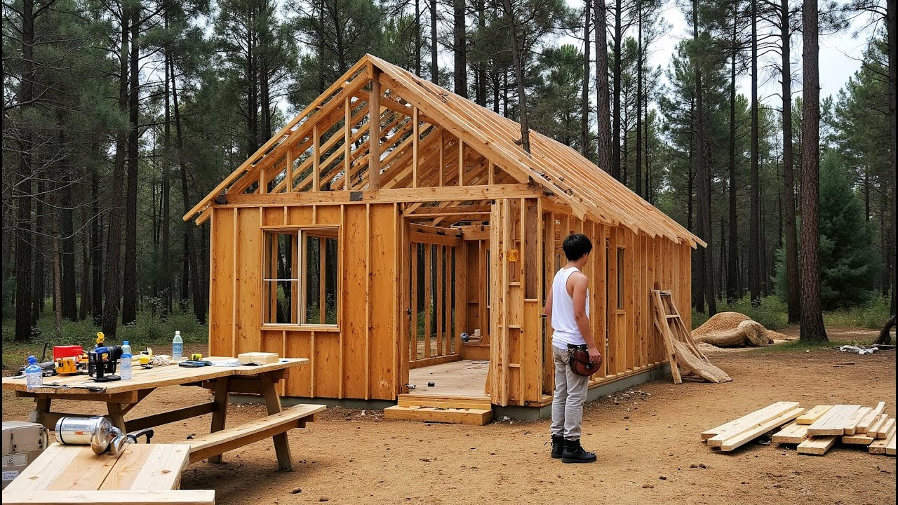 60 Days in the Wilderness – Building a Cozy Wooden Cabin Step by Step/ Start to Finish