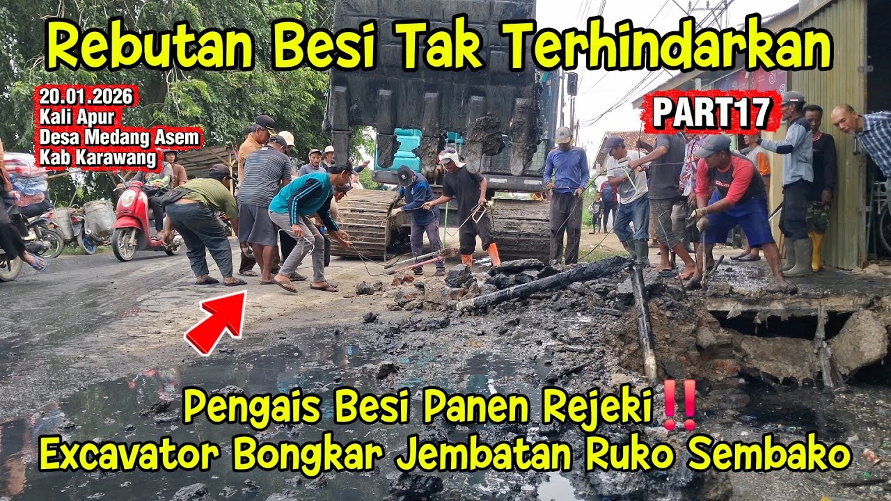 Pengais Besi Panen Rejeki‼️Excavator Bongkar Jembatan Ruko Sembako #dedimulyadi #kdm