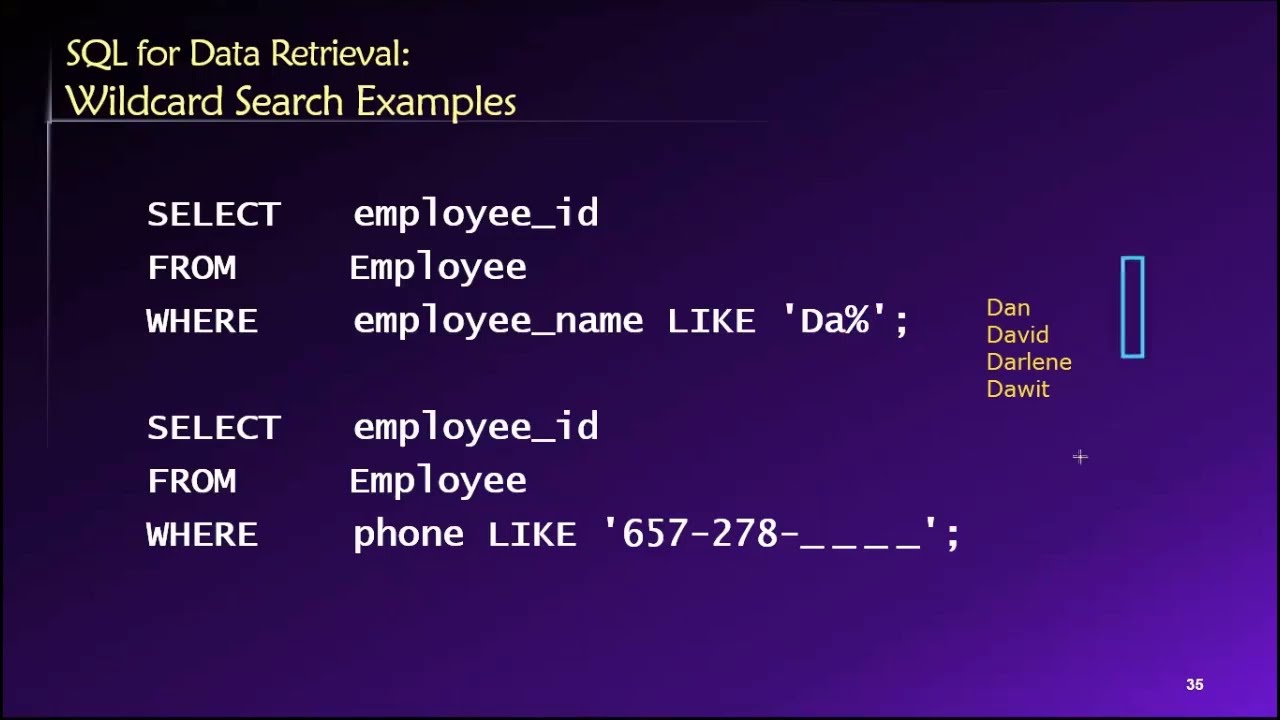Topic 03, Part 14 - Searching Based on Partial Values using the SQL LIKE Statement