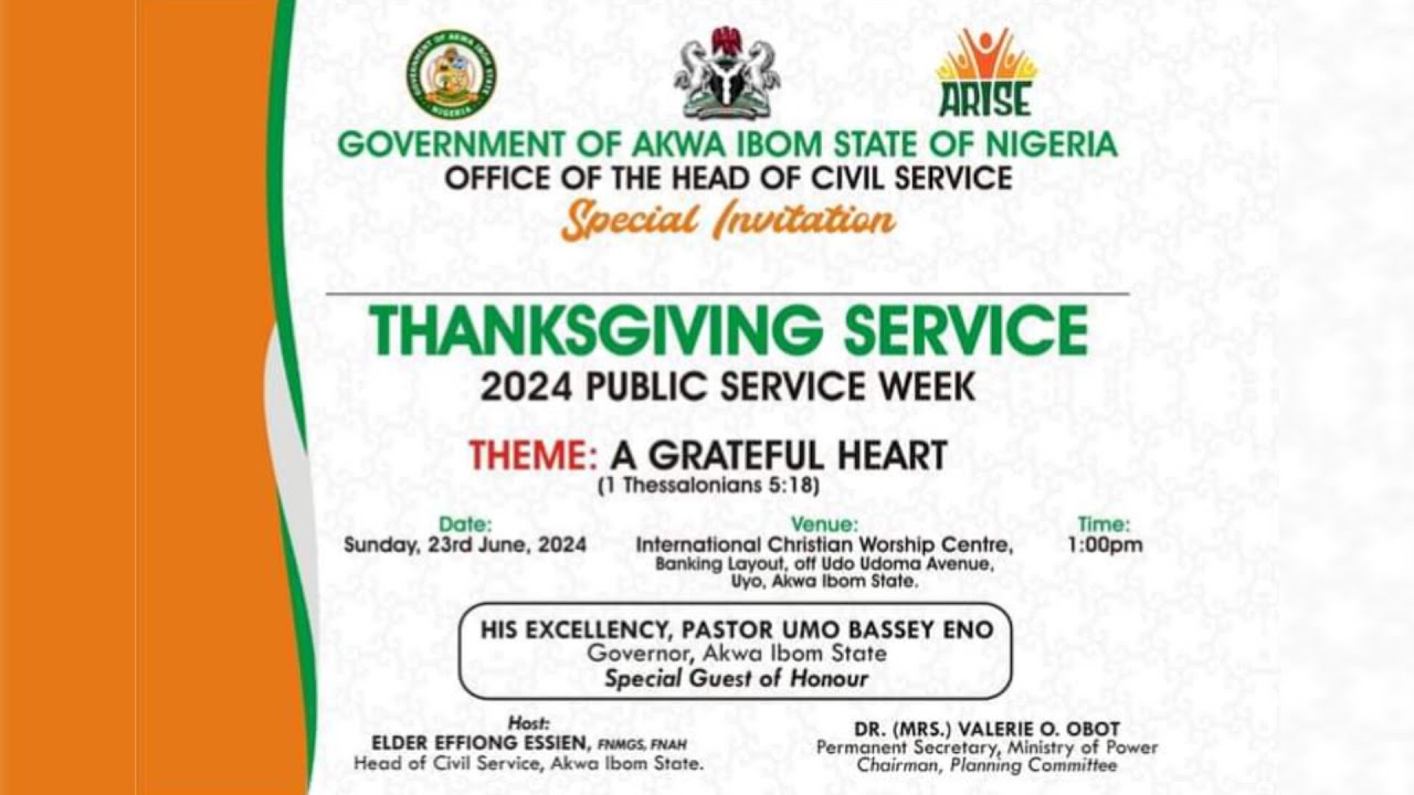 Gov. Umo Eno at the Thanksgiving Service to mark the 2024 Public Service week.