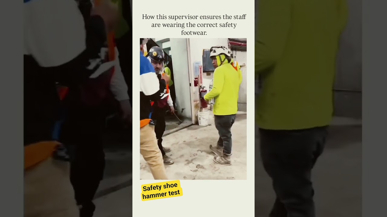Safety Check in Action: Hammer Test on Safety Boots Before Toolbox Meeting 