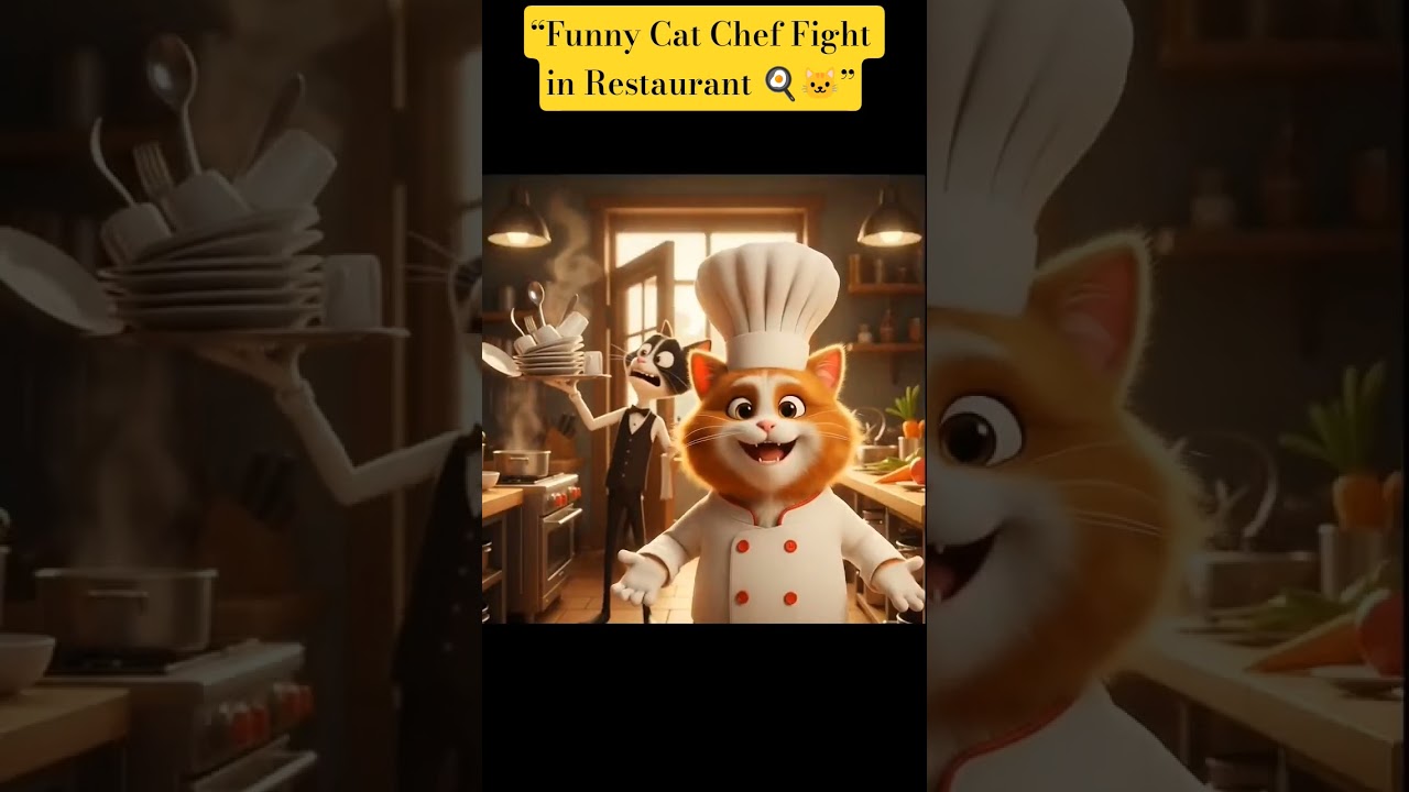 Cat Chef Fight in Restaurant 😂🐱 | Funny Cartoon Comedy