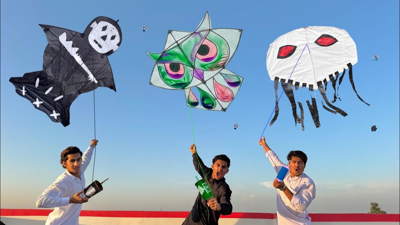 Owl Kite Vs Black Bhoot Kite With New White Jelly Fish Kite Make 