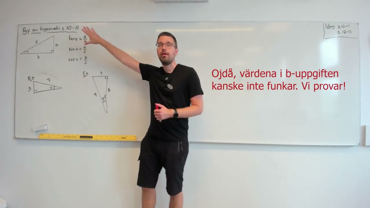 Matematik 4. Trigonometri i rätvinkliga trianglar (repetition).