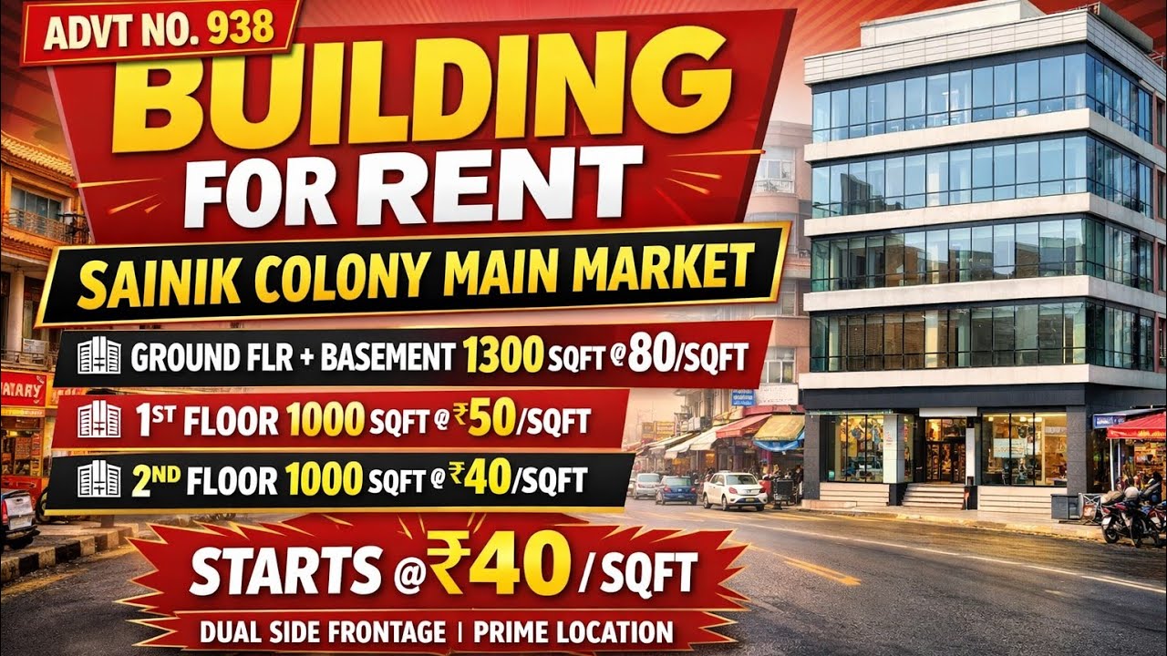 Building for Rent in Sainik Colony Main Market Jammu | Starts @ ₹40/Sqft | ADVT No.938