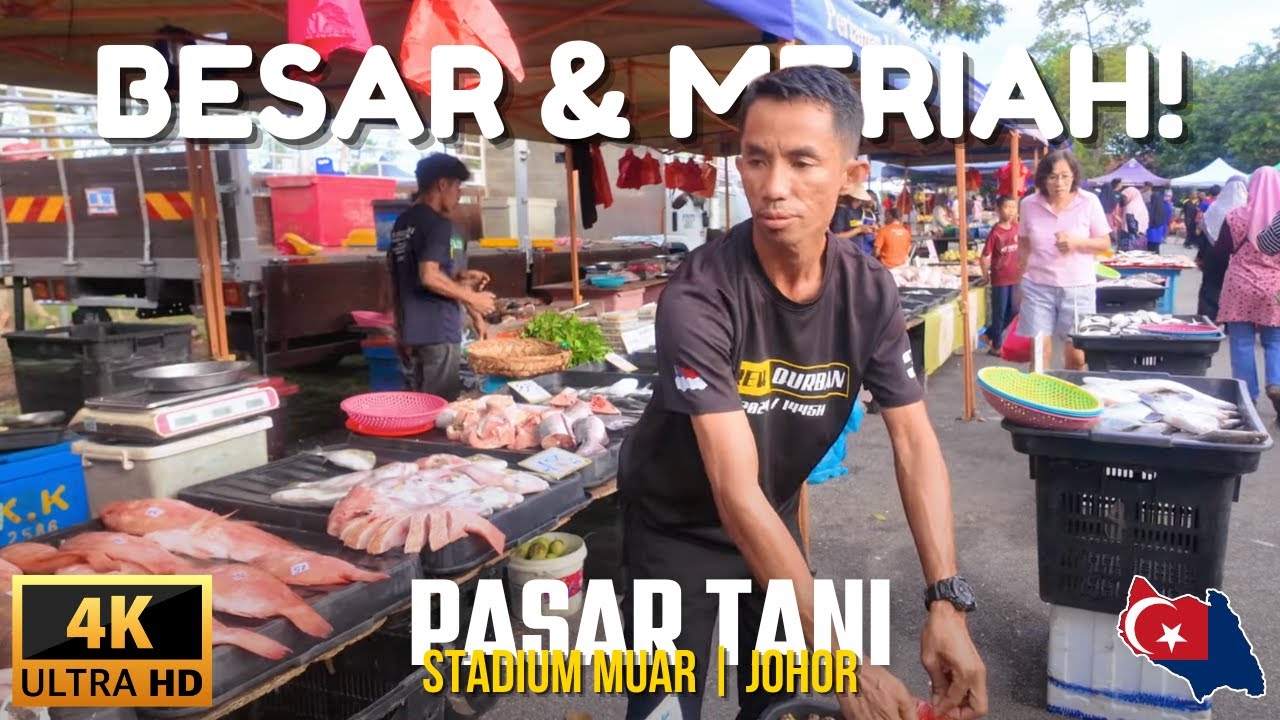 Pasar Tani Stadium Muar❗️Paling Besar & Meriah! Ikan Segar, Sayur & Sarapan Pagi | 4K ASMR Walk 🇲🇾