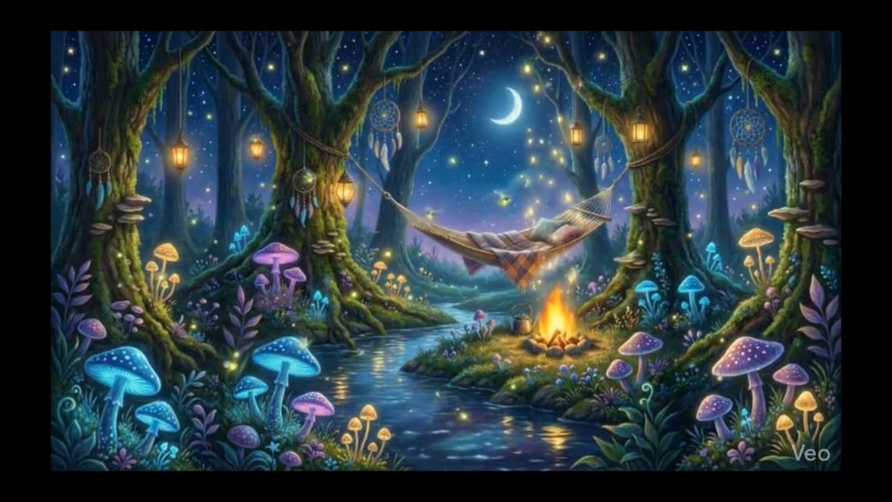 10 Minutes Relaxing Music for Study & Sleep | Nighttime Forest, Campfire & Fireflies