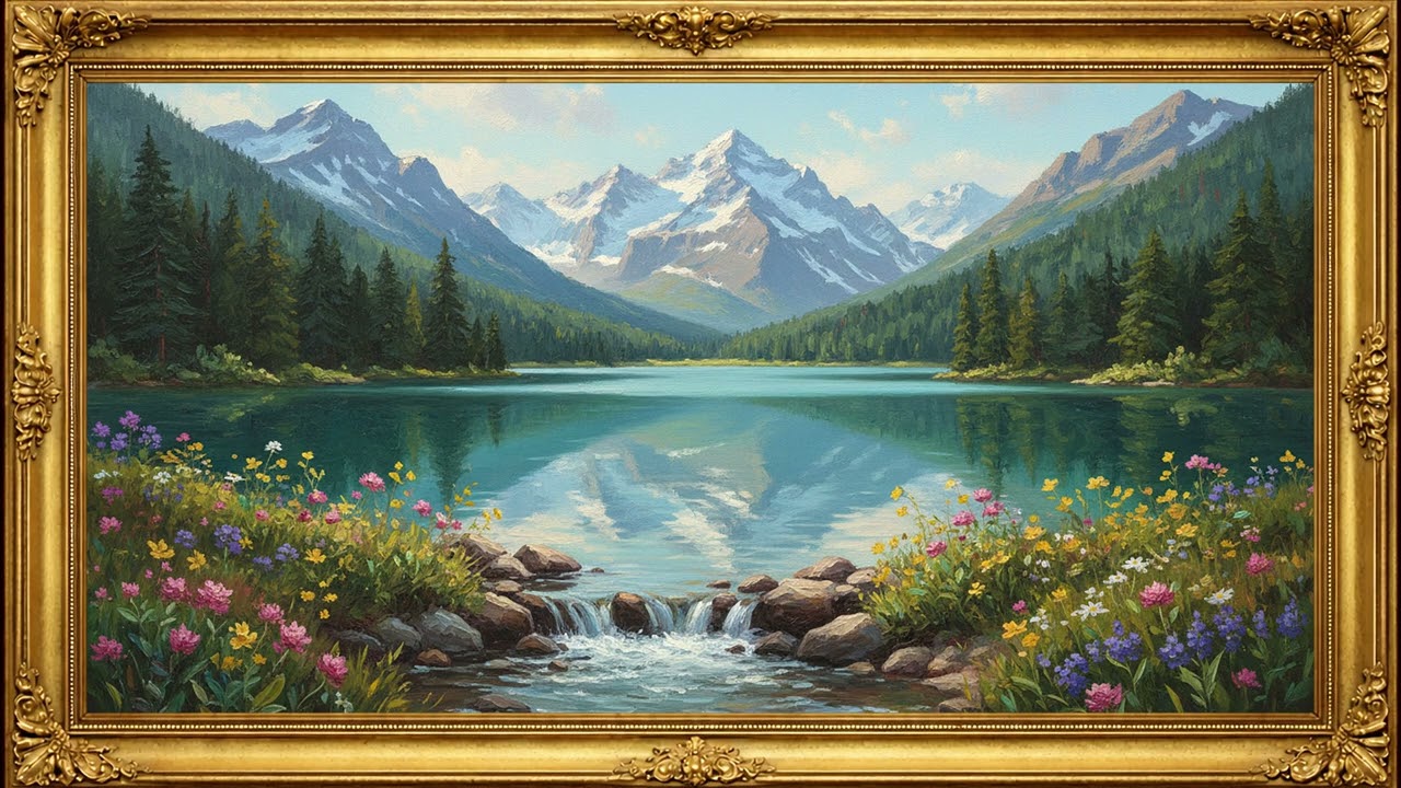 🏔️ Alpine Lake Paradise | Classic Oil Painting Landscape – 1 Hour | 4K Ultra HD