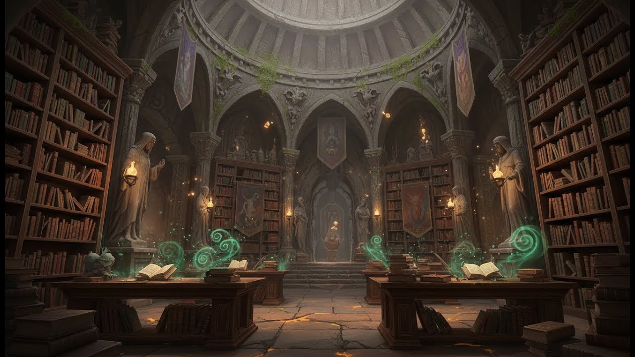Dark Cozy Fantasy Ambience | Whispers Among Forbidden Tomes