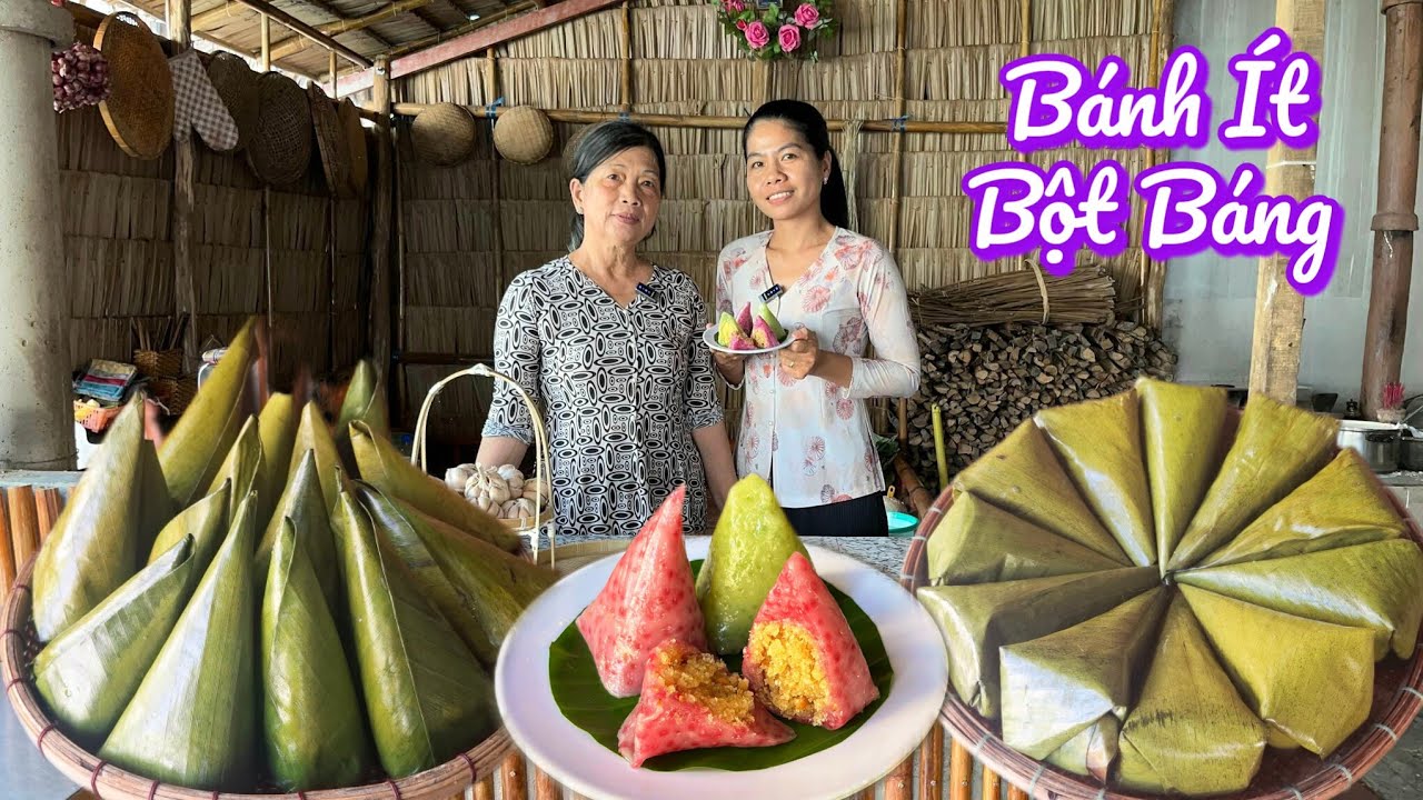 Bánh ít gói 1 lá hai loại nhân truyền thống đẹp mắt thơm ngon sắc màu bánh  tết 