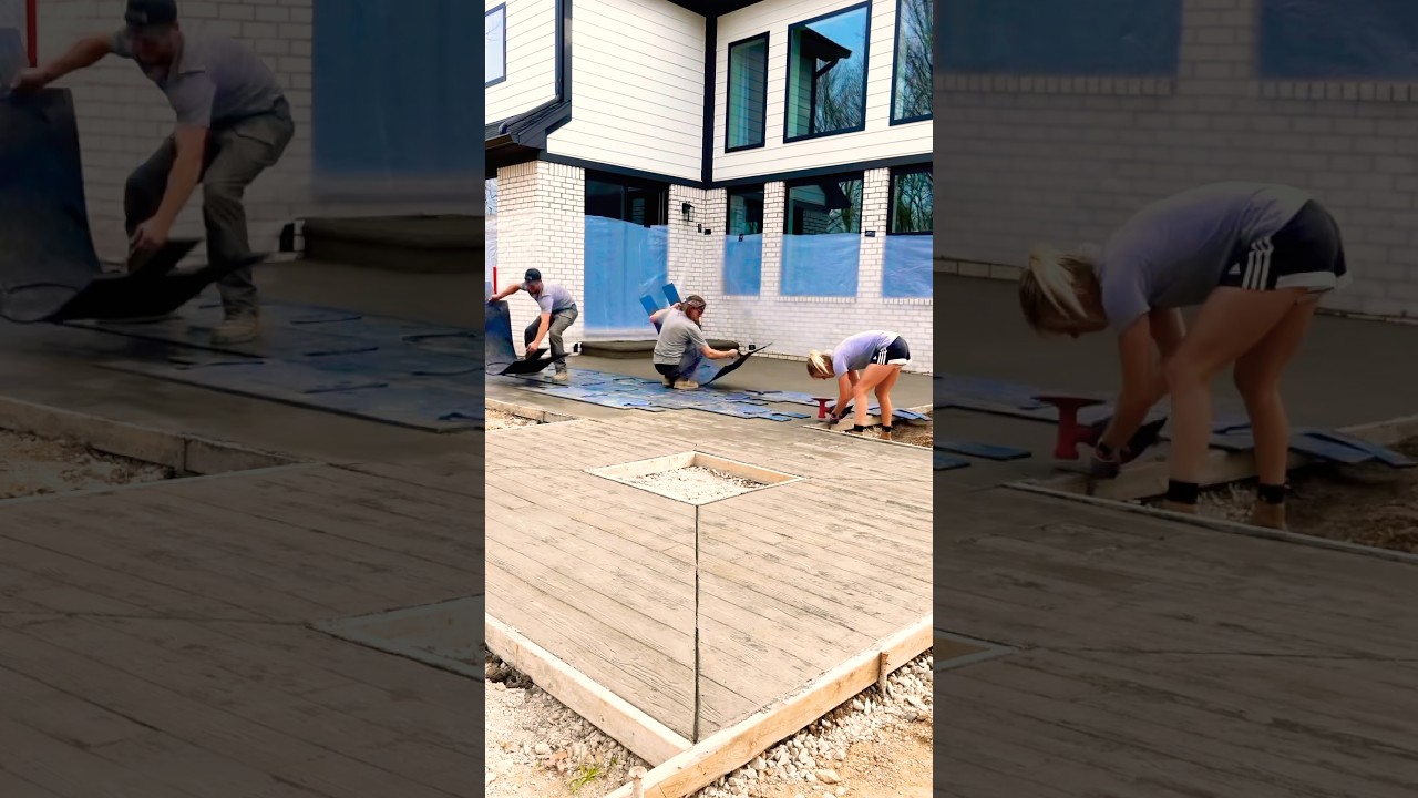 Wood Plank Stamped Patio 🪵🔥 #concrete #construction #shorts #timelapse