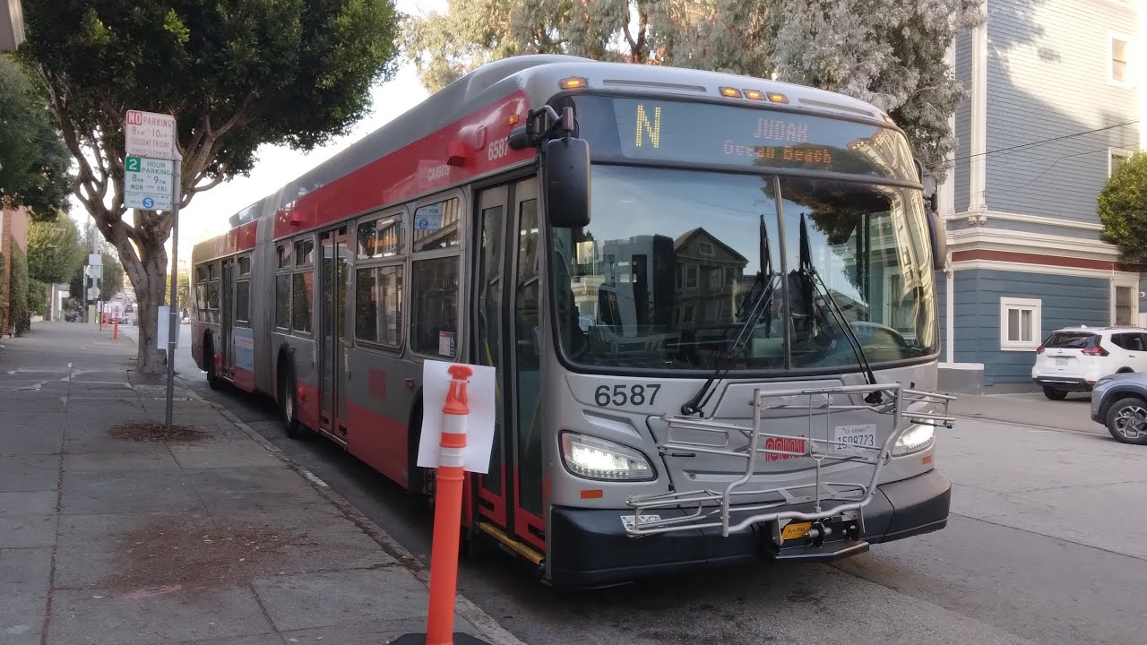 SF Muni 2016 New Flyer XDE60 6587 on Route N Judah Bus - Duboce & Church to Ocean Beach (Full Route)
