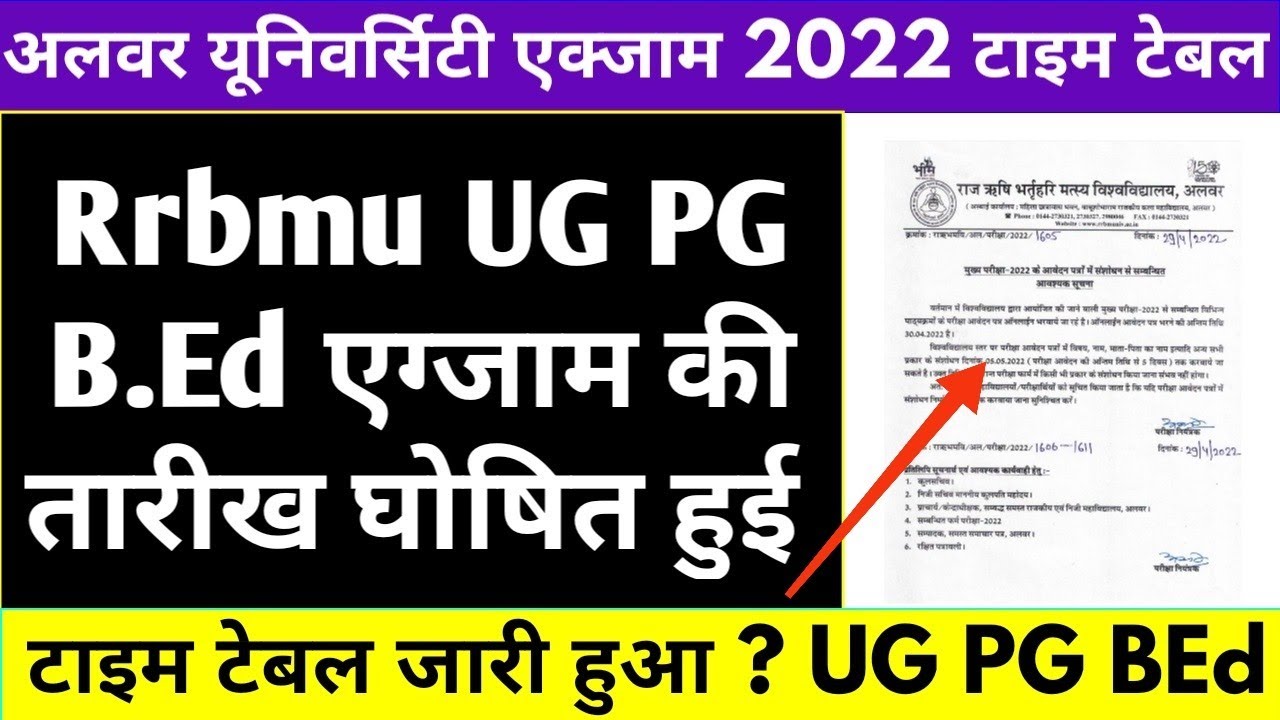 Rrrbmu Exam Time Table UG PG B.Ed 2022 Big News | RRBMU Exam Date Declared | Rrbmu Time Table