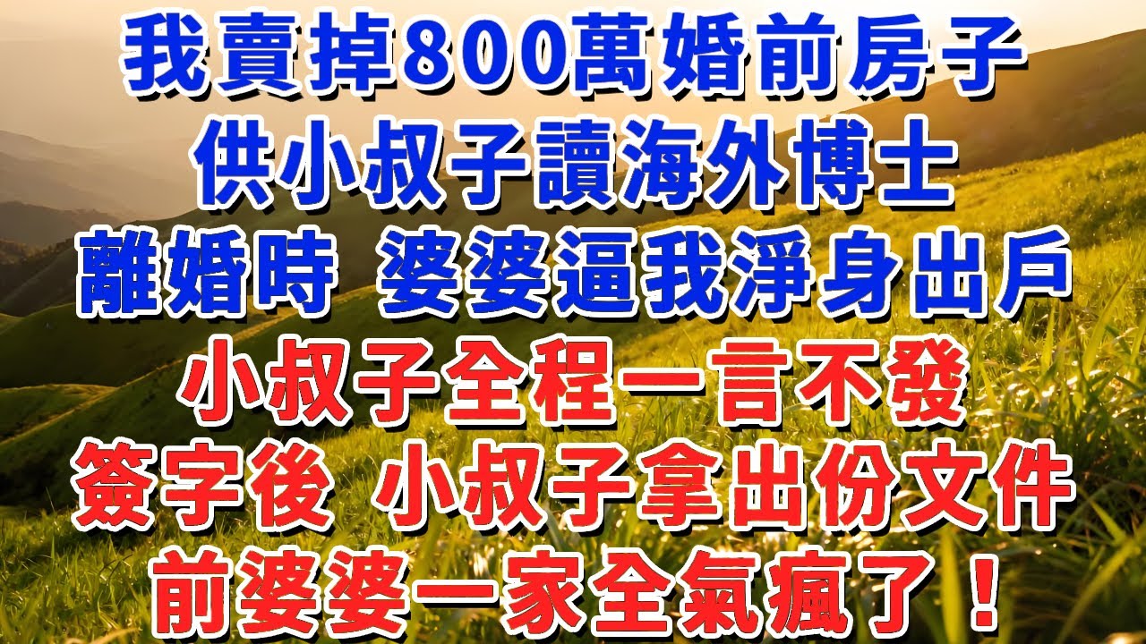 我賣掉800萬婚前房子，供小叔子讀海外博士，離婚時 婆婆逼我淨身出戶，小叔子全程一言不發，簽字後 小叔子拿出份文件，前婆婆一家全氣瘋了！#小娟講故事 #情感故事 #老年生活