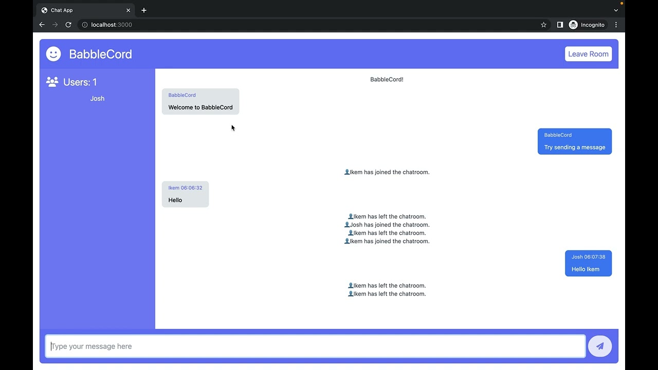 A simple chatroom application built using Node JS, Socket.io and tailwind css