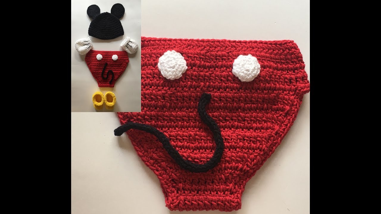 Cómo hacer cubre pañal para bebé de crochet. Disfraz Mickey ♥  Laura DIY