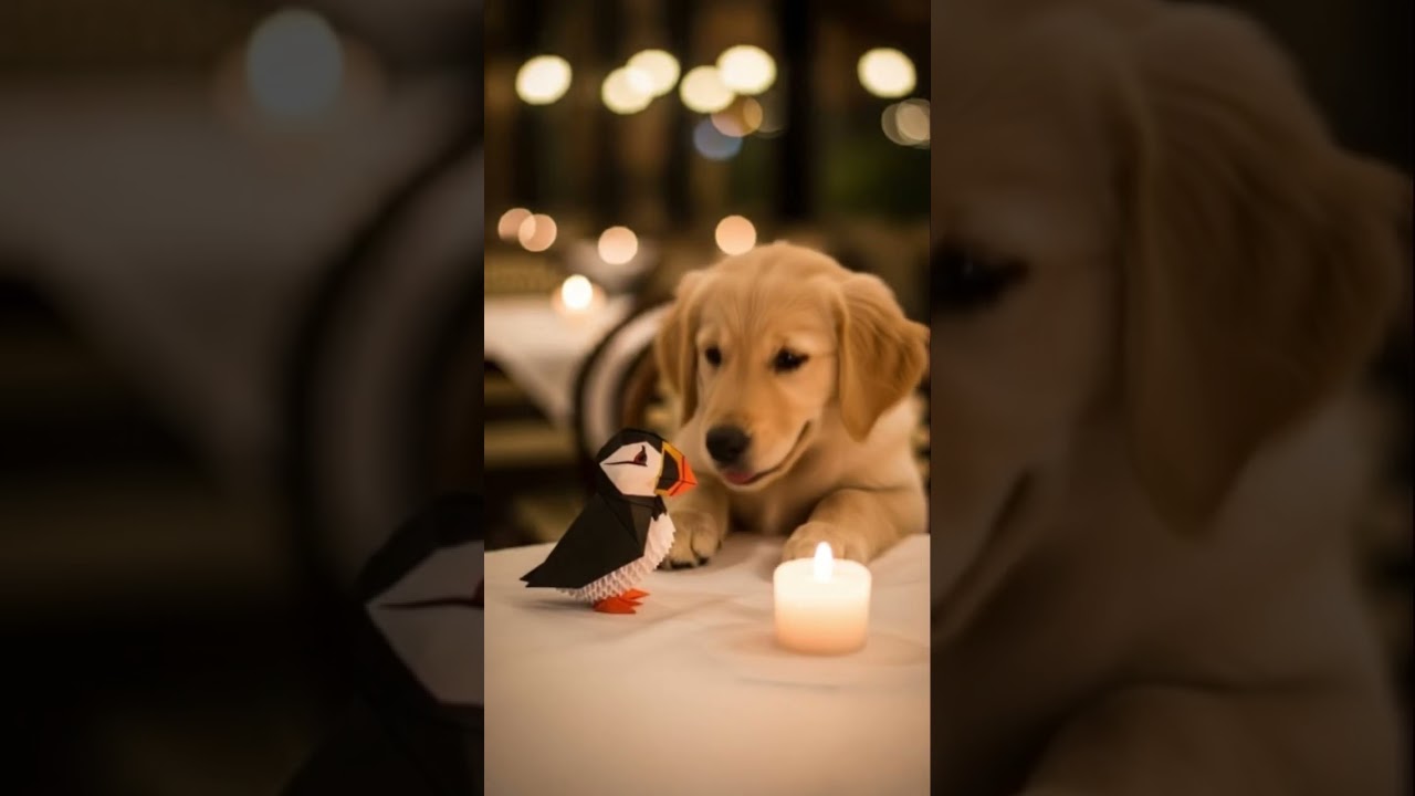 Puppy Meets Puffin 🐶🕊️ Origami Magic & Cozy Candlelight Moments ✨🍽️ #DreamScreenAi