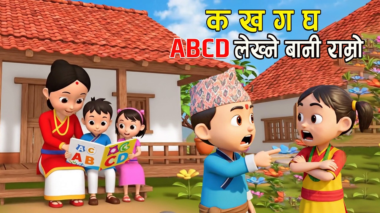 क ख ग घ, ABCD लेख्ने बानी राम्राे || ka kha ga gha ABCD Lekhne bani ramro || Nepali Rhymes for kids