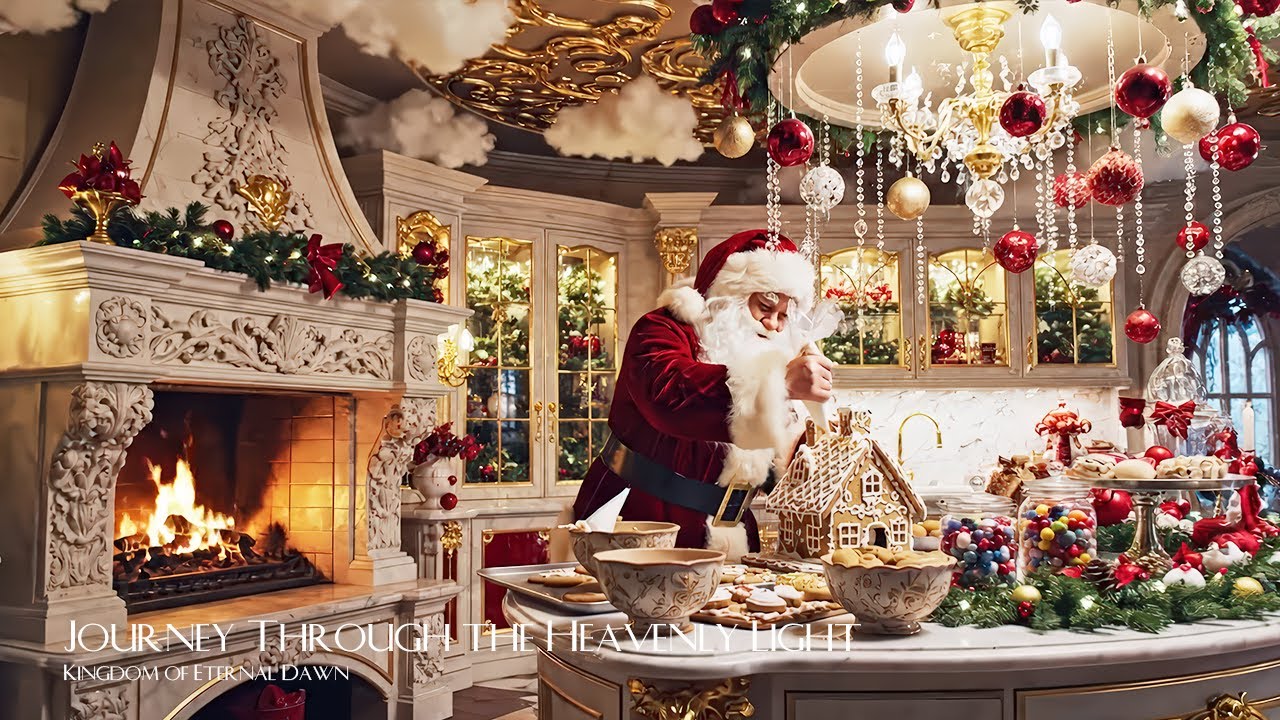 Celestial Heavenly Christmas Cooking in the Eternal Dawn Realm – Cozy Kitchen Ambience with Santa 4K