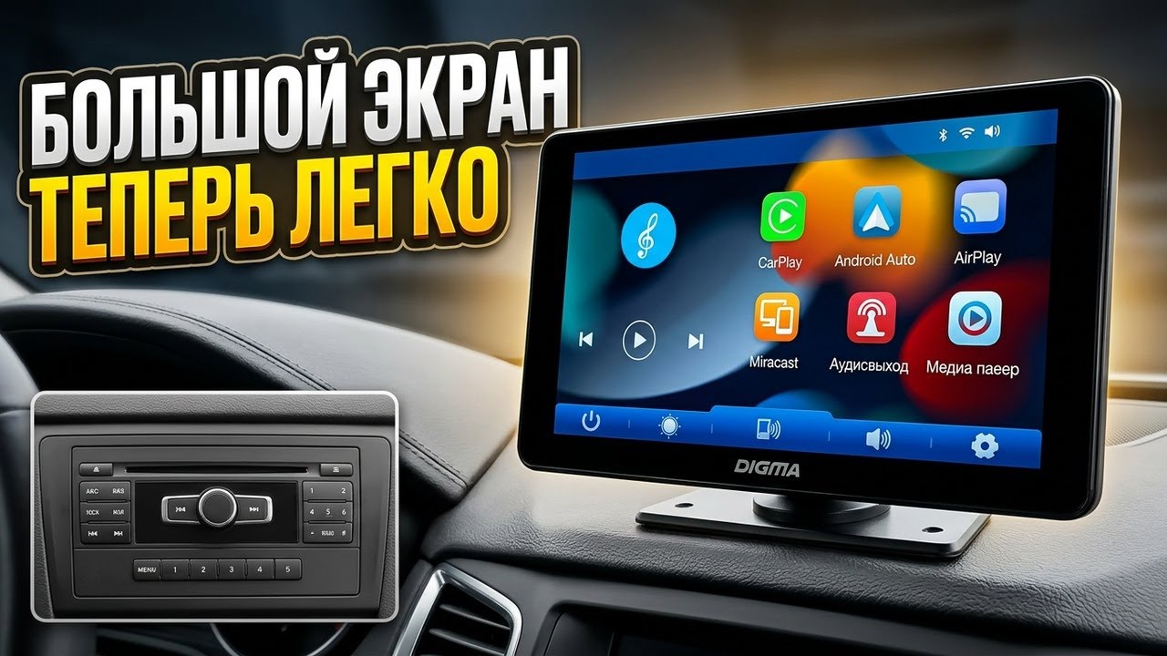 Автомобильный монитор Digma Smart Play 1000С, SMART Play 600 Большой экран без замены магнитолы