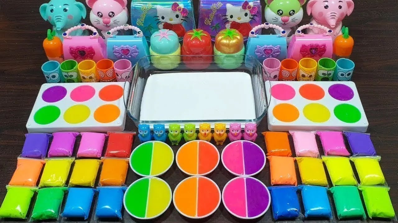 Rainbow clay ! Mixing random things into store-bought slime ! Relaxing slime videos !!!