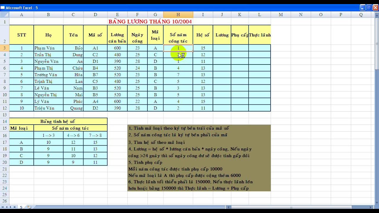 5. Hướng dẫn bài tập excel. Hàm Left, hàm Right, Hàm Index, Hàm If