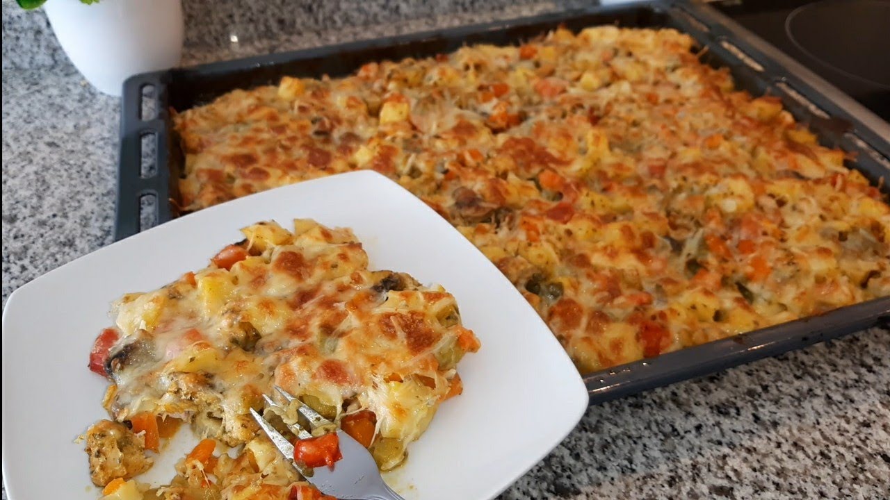 #غداء صيفي#كراتان بالدجاج والخضر وجبة كاملة صحية وسريعة التحضير كتجي أكثر من رائعة 😋👍👌🍗🥕🌶🍄🧅🧀