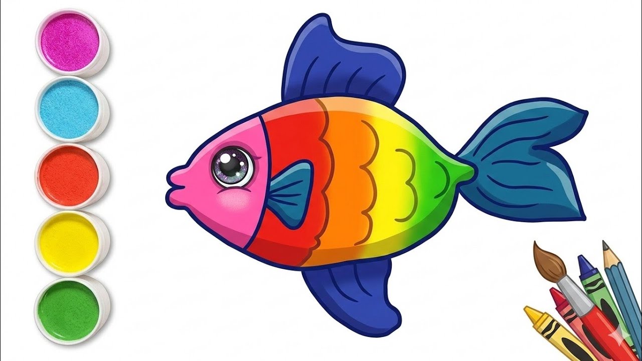 Rainbow Fish Drawing Easy Step by Step Tutorial | Cute WOW Art