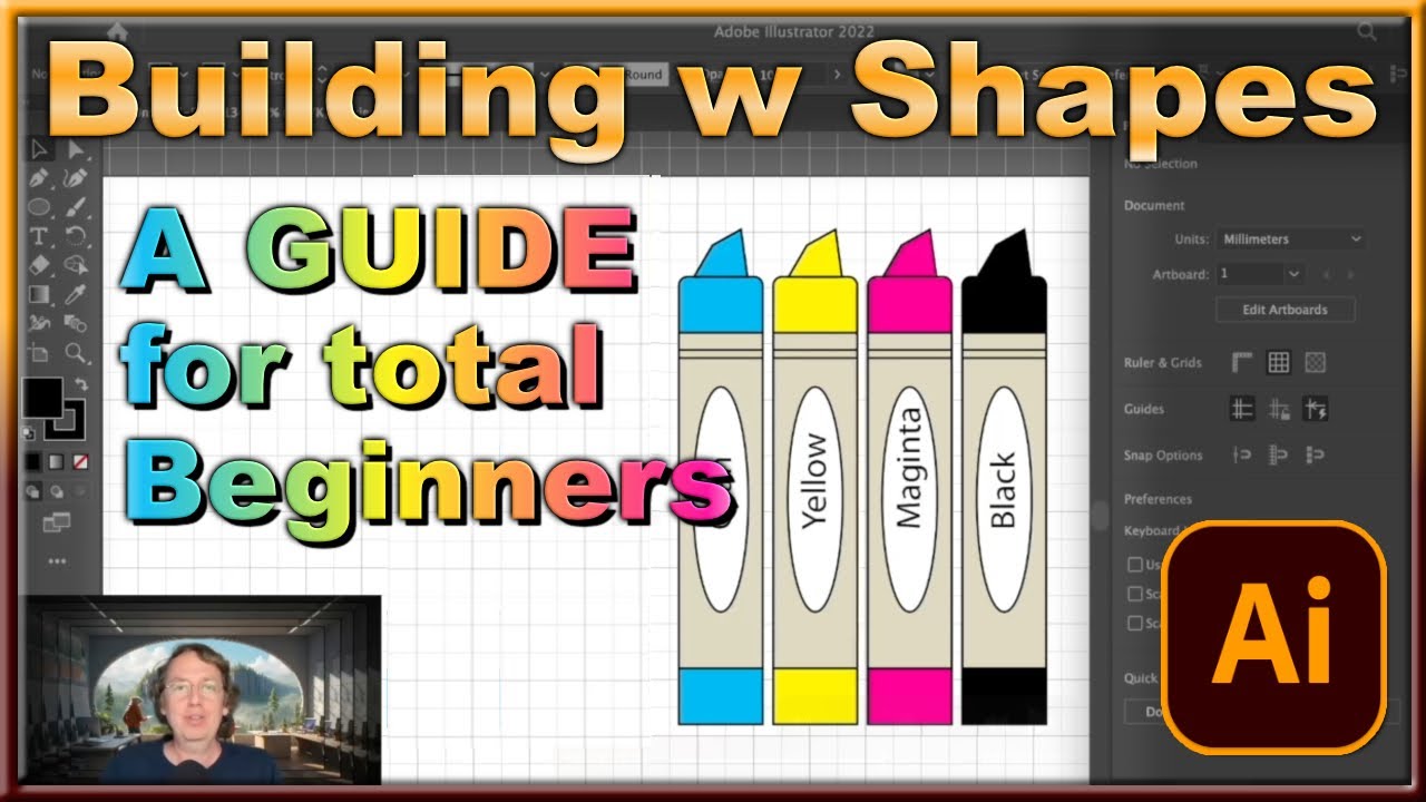 How to create and use basic shapes in Adobe Illustrator - CMYK Crayons! - Tutorial for BEGINNERS