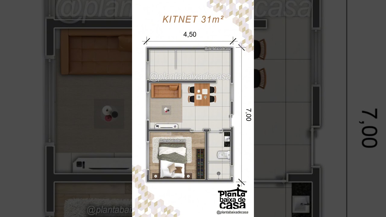 PLANTA BAIXA KITNET 31m&sup2; 4,50x7,00 | TINY HOUSE  #plantabaixa #kitnet  #tinyhouse