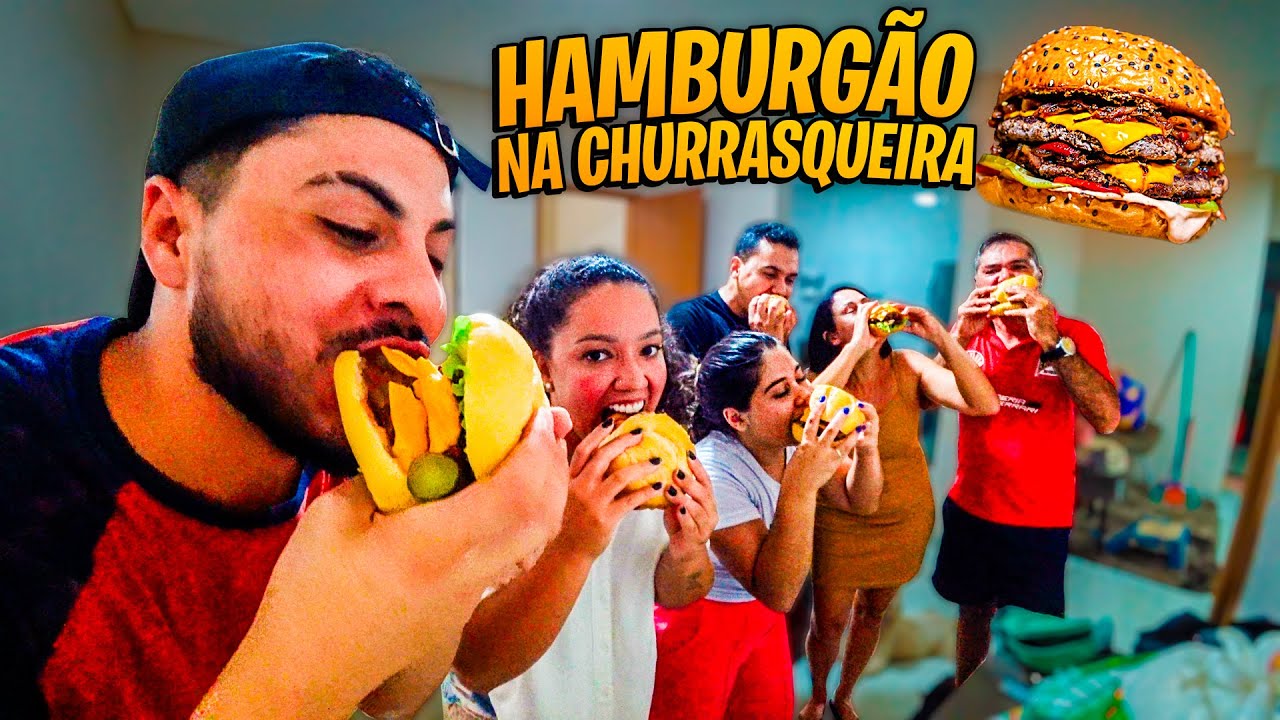 FIZ UNS HAMBURGÃO ARTESANAL PRA FAMILIA TODA🍔🍟 (NA CHURRASQUEIRA)