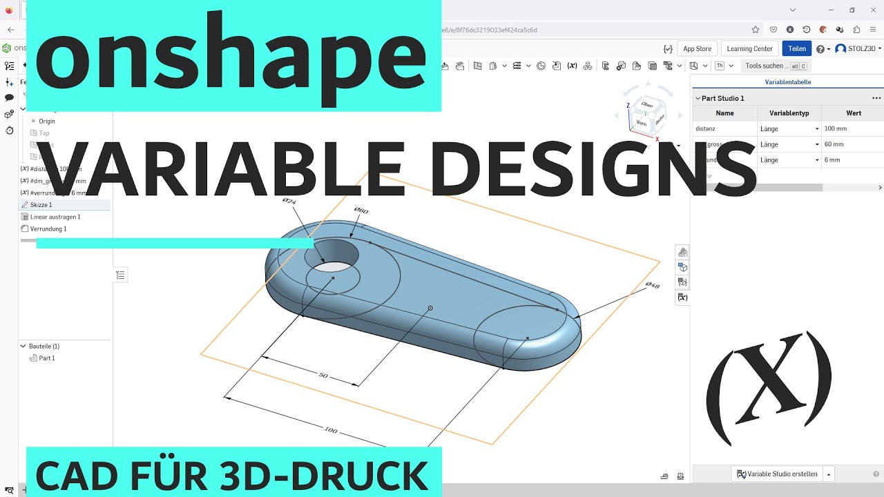 Onshape Extra - Parametrische Designs mit Variablen - Tutorial (Deutsch)