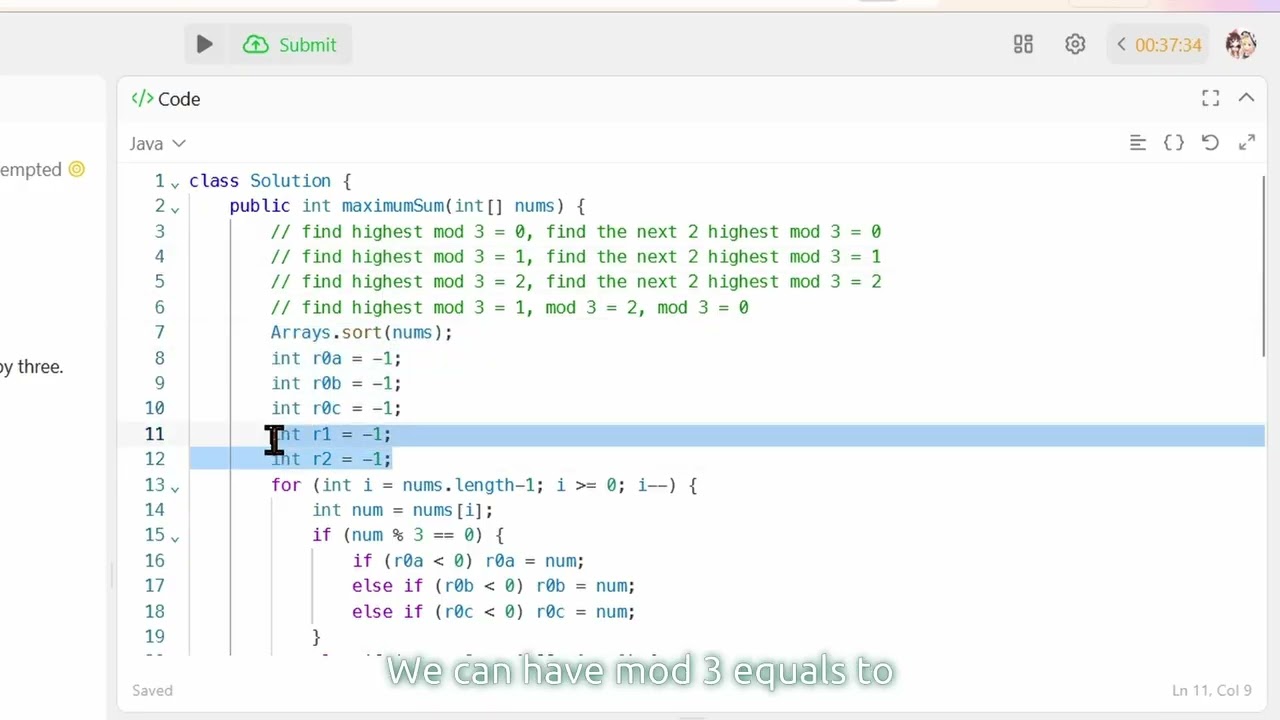 LeetCode 3780 | Maximum Sum of Three Numbers Divisible by Three || Java | Guide