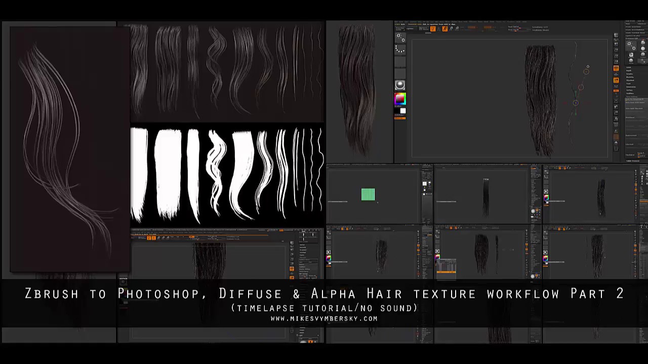 Part 2 - Diffuse & Alpha Hair Texture Workflow. Zbrush to Photoshop