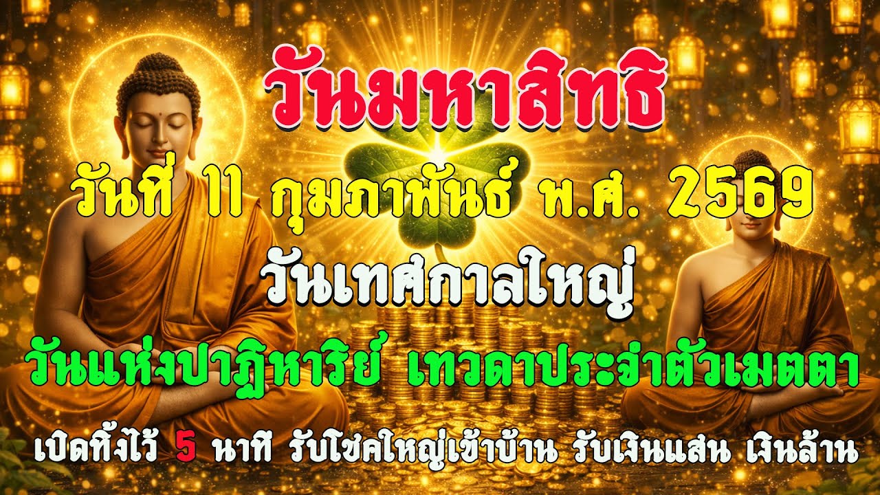 วันที่ 11 กุมภาพันธ์ 2569 วันศักดิ์สิทธิ์ยิ่งใหญ่ เทวดาเมตตา ปลุกโชคลาภ เงินทอง บ้านเรือนรุ่งเรือง 💰