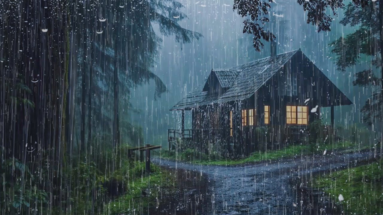 Relax and Drift to Sleep – Powerful Rain & Thunder on Tin Roof in Misty Forest