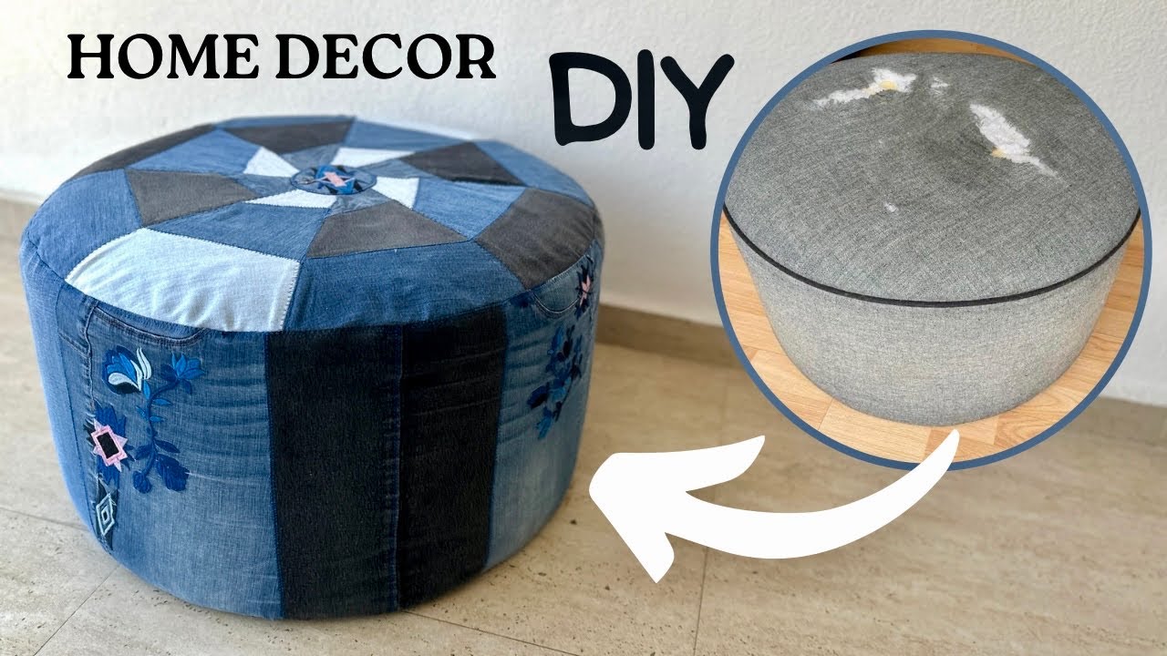 Denim Home Decor DIY | How to decorate your old puff chair with jeans | Tutorial Upcycling