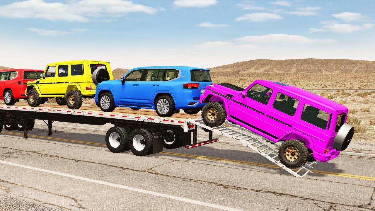 Flatbed Truck Mcqueen  | Transportation with Truck - Pothole vs Car #384 - BeamNG.Drive