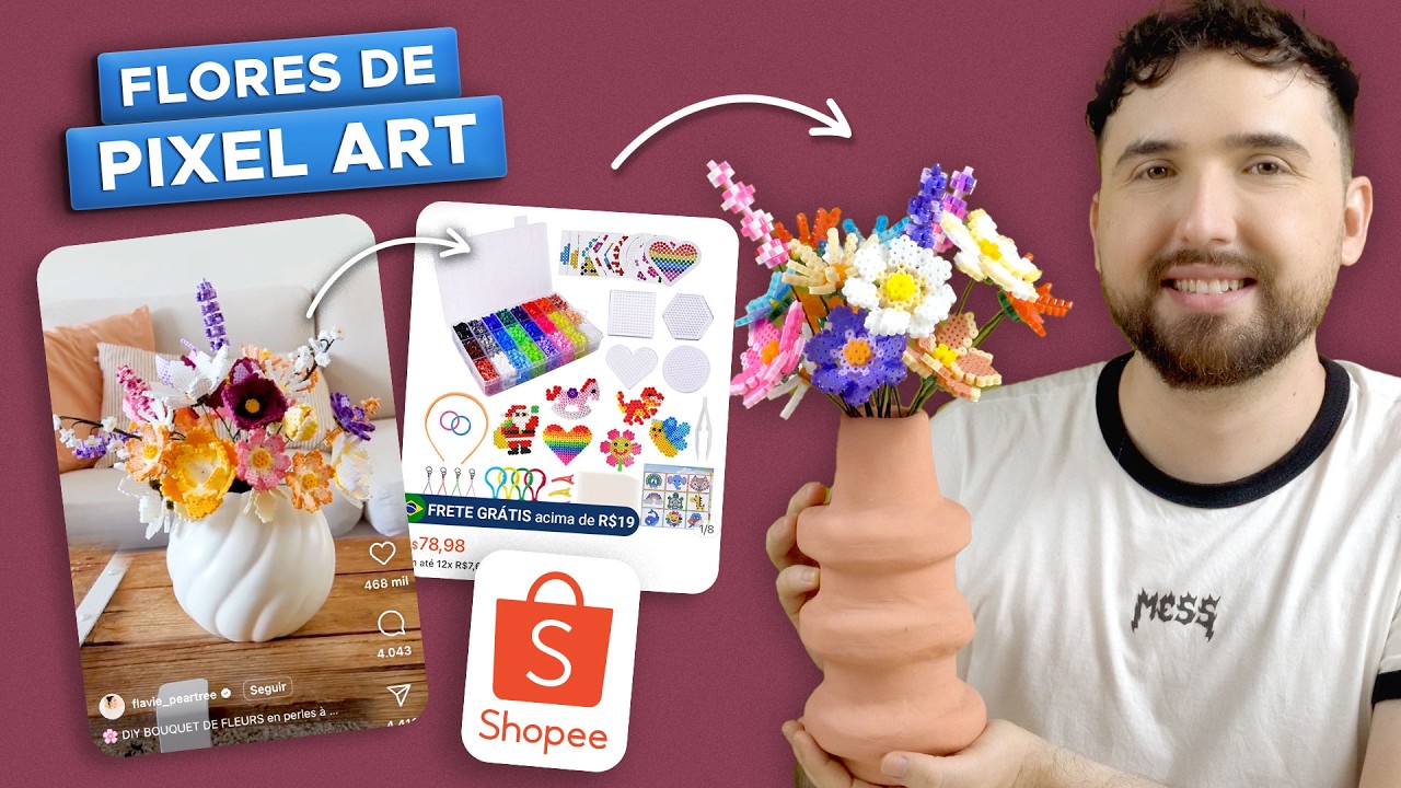 😱 COMPREI NA SHOPEE um Kit de Pixel Arte I Como fazer flores de pixelart | DIY Pixelart flowers