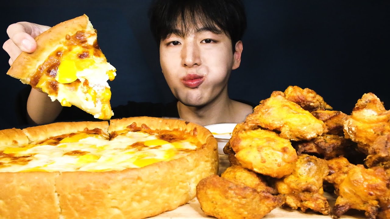 굽네치킨 시카고피자 고추바사삭 순살 먹방 ! / CHEESE PIZZA & SPICY CHICKEN Eating Sounds MUKBANG